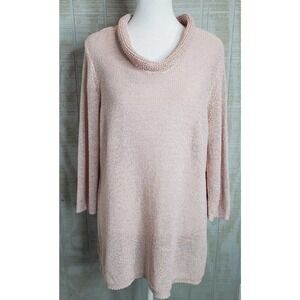 J. Jill Pure Jill Pink Sz L Cowl Neck Long Sleeve Loose Knit Sweater Cotton